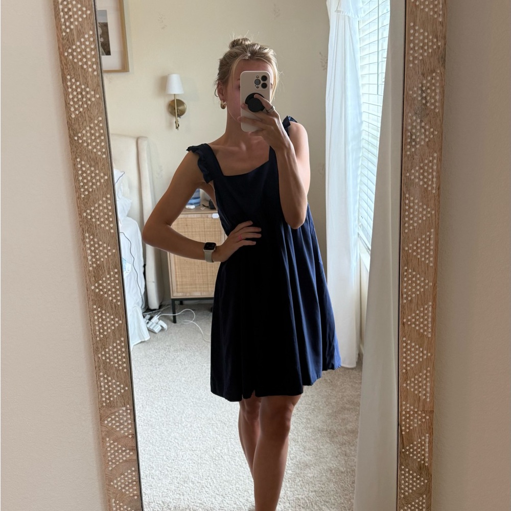 Navy Sleeveless Flutter Sleeve Sundress